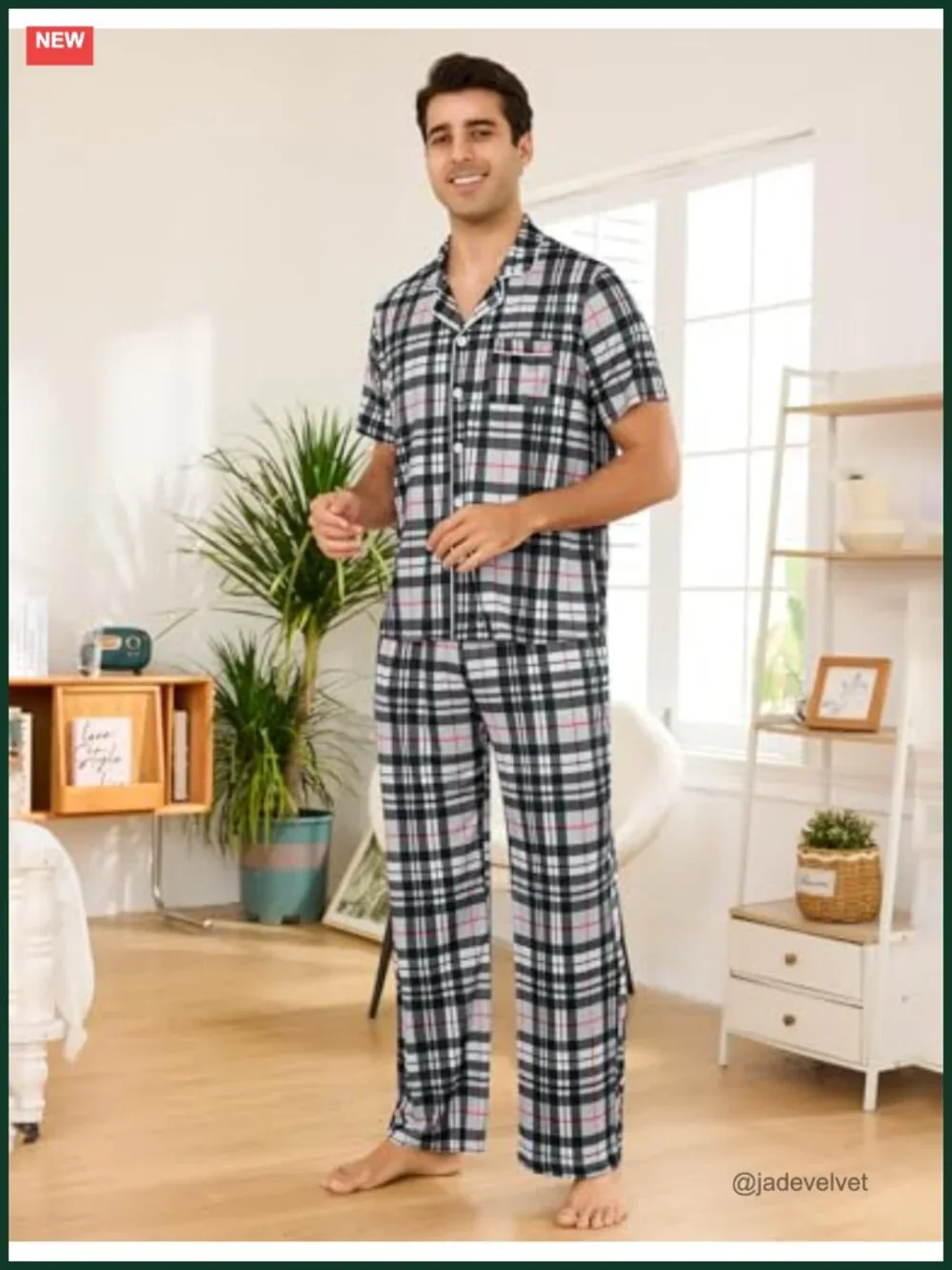 Men's Short Sleeve Pajama Set Button Down Sleepwear with Pockets S-XXL